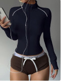 Contrast Color Sport Yoga Jacket Slim Fit Zip-Up Running Long Sleeve Outwear