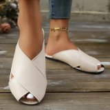 Cross Strap Flat Toe Sandals Round-Toe Lazy Beach Slides