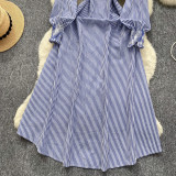 Chic Trendy Long Sleeve Single Button Casual Striped Shirt Dress