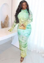 Chic Printed Women's Slim Fit High Neck Long Sleeve Bodycon Dress Chic Printed Women's Slim Fit High Neck Long Sleeve Bodycon Dress