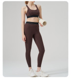 High-Waist Sport Set Color Block Low Back Tight Yoga Running Gym Outfit