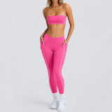 Strapless Top & Long Pants High Stretch Tank Sports Bra Anti-Slip Yoga Pilates Set