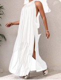 Halter Neck Low Back High Slit Long Dress Mesh See-Through Evening Party Gown