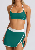 Sexy Gym Running Outdoor Halter Neck Sports Bra & Tennis Skirt Set