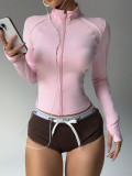 Contrast Color Sport Yoga Jacket Slim Fit Zip-Up Running Long Sleeve Outwear