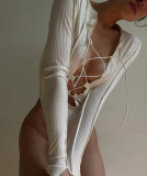 Fashion Chic Women's Lace-Up Slim Fit Long Sleeve Bodysuit