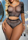 Rhinestone Black Fishnet Sexy Tight Beaded Sleeveless Lingerie Set
