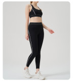 High-Waist Sport Set Color Block Low Back Tight Yoga Running Gym Outfit