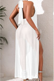 Halter Neck Low Back High Slit Long Dress Mesh See-Through Evening Party Gown