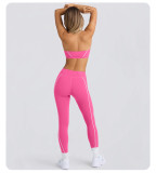 Strapless Top & Long Pants High Stretch Tank Sports Bra Anti-Slip Yoga Pilates Set