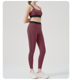 High-Waist Sport Set Color Block Low Back Tight Yoga Running Gym Outfit