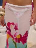 Summer Beach Holiday Swimsuit Printed Mesh Bodycon Skirt Three-Piece Set