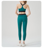 High-Waist Sport Set Color Block Low Back Tight Yoga Running Gym Outfit