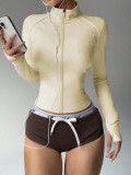 Contrast Color Sport Yoga Jacket Slim Fit Zip-Up Running Long Sleeve Outwear