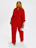 Women's Long Sleeve Casual Shirt & Elastic Waist Straight Pants Two-Piece Set