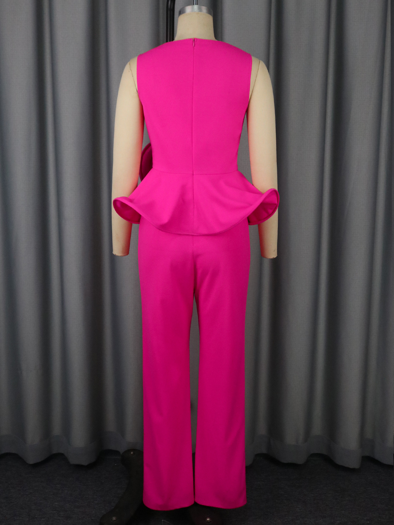 Floral V-Neck Sleeveless Top & High-Waist Straight Pants Two-Piece Set