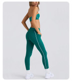 Strapless Top & Long Pants High Stretch Tank Sports Bra Anti-Slip Yoga Pilates Set