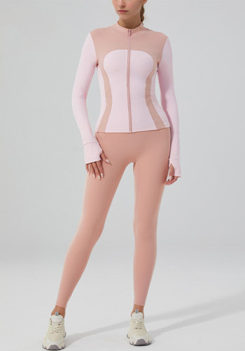 Fitness Wear Slim Fit Yoga Jacket Stand Collar Zip-Up Long Sleeve Top
