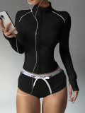 Contrast Color Sport Yoga Jacket Slim Fit Zip-Up Running Long Sleeve Outwear