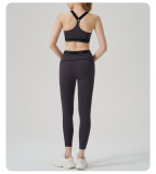 High-Waist Sport Set Color Block Low Back Tight Yoga Running Gym Outfit