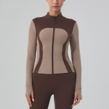 Fitness Wear Slim Fit Yoga Jacket Stand Collar Zip-Up Long Sleeve Top