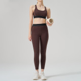 High-Waist Sport Set Color Block Low Back Tight Yoga Running Gym Outfit