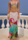Summer Beach Holiday Swimsuit Printed Mesh Bodycon Skirt Three-Piece Set