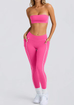 Strapless Top & Long Pants High Stretch Tank Sports Bra Anti-Slip Yoga Pilates Set