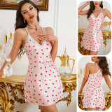 Summer Strap Dress Nightgown Heart Print Homewear