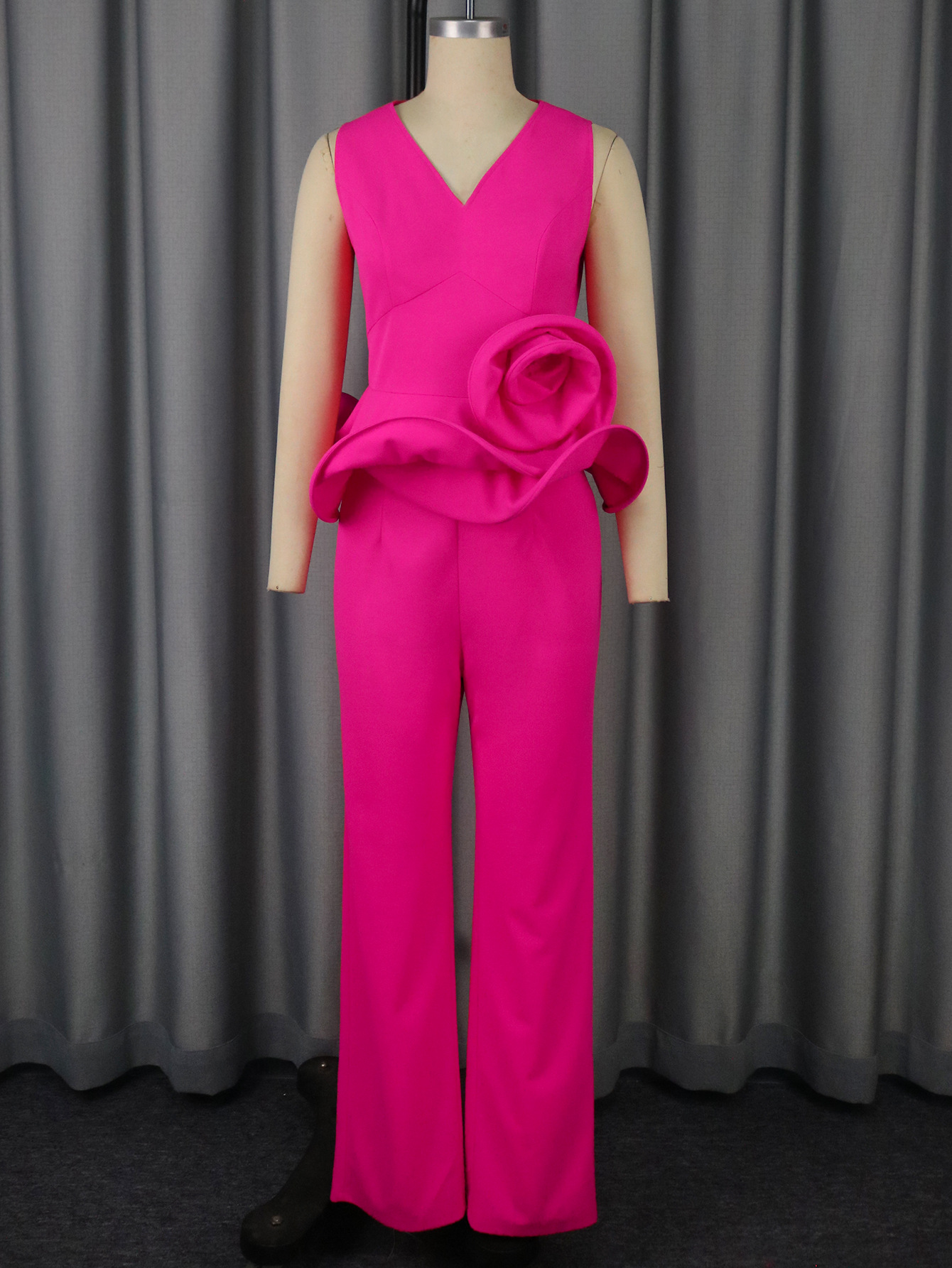 Floral V-Neck Sleeveless Top & High-Waist Straight Pants Two-Piece Set