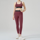 High-Waist Sport Set Color Block Low Back Tight Yoga Running Gym Outfit
