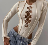 Fashion Chic Women's Lace-Up Slim Fit Long Sleeve Bodysuit
