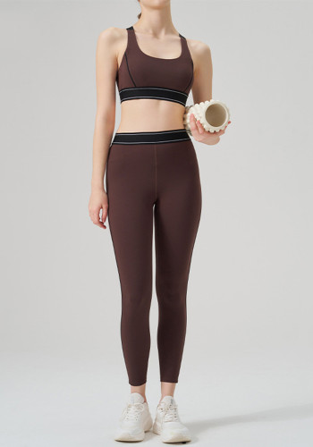 High-Waist Sport Set Color Block Low Back Tight Yoga Running Gym Outfit
