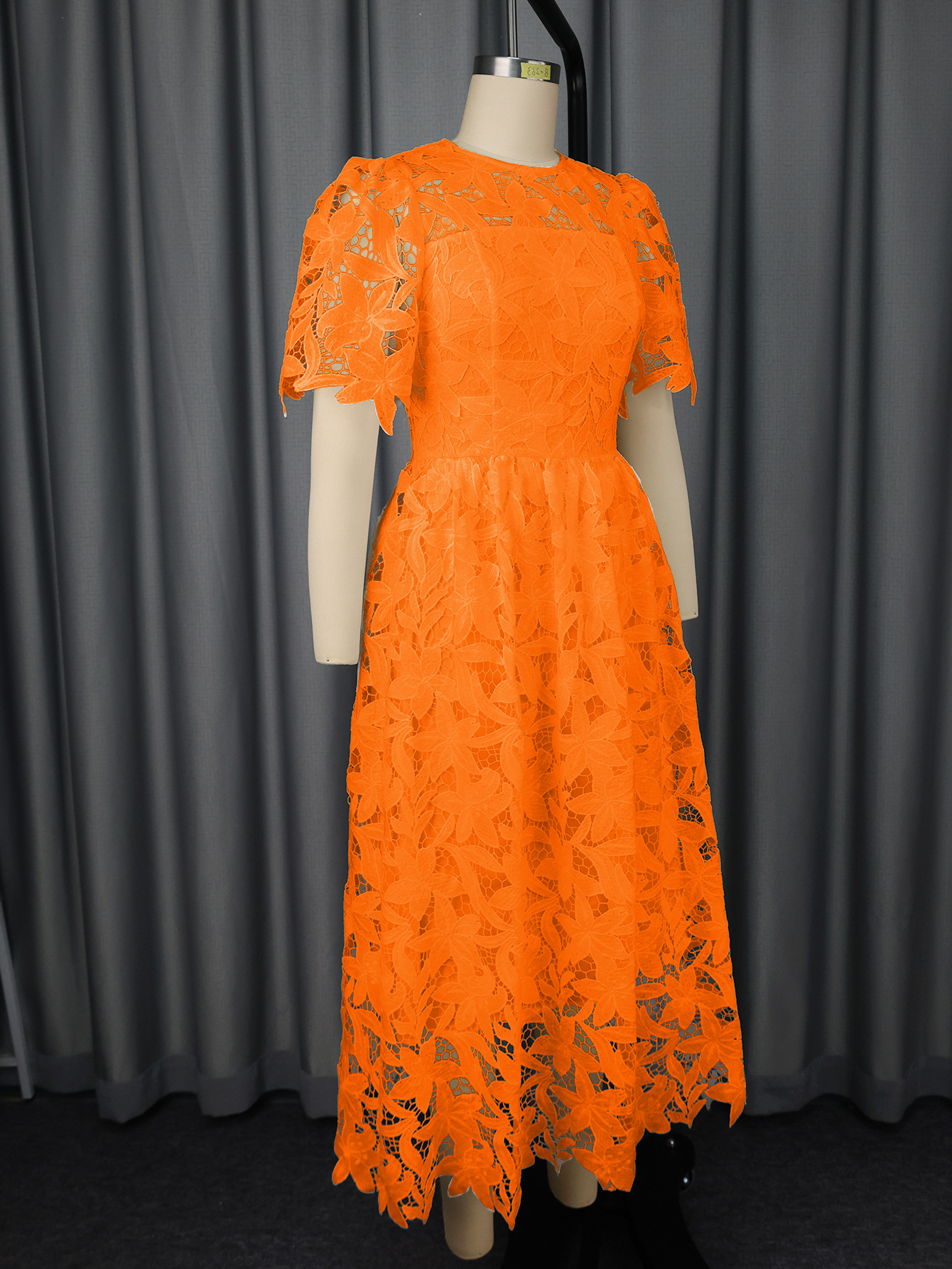 Women Round Neck Elegant Lace See-Through Formal Party Dress