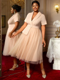 Plus-Size Women Belted Mesh Blazer Dress
