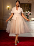 Plus-Size Women Belted Mesh Blazer Dress