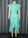 Plus-Size Women Ruffle Irregular Formal Party Dress