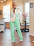Women Gray and White Casual Patchwork Zipper Top and Pants Two-Piece Set
