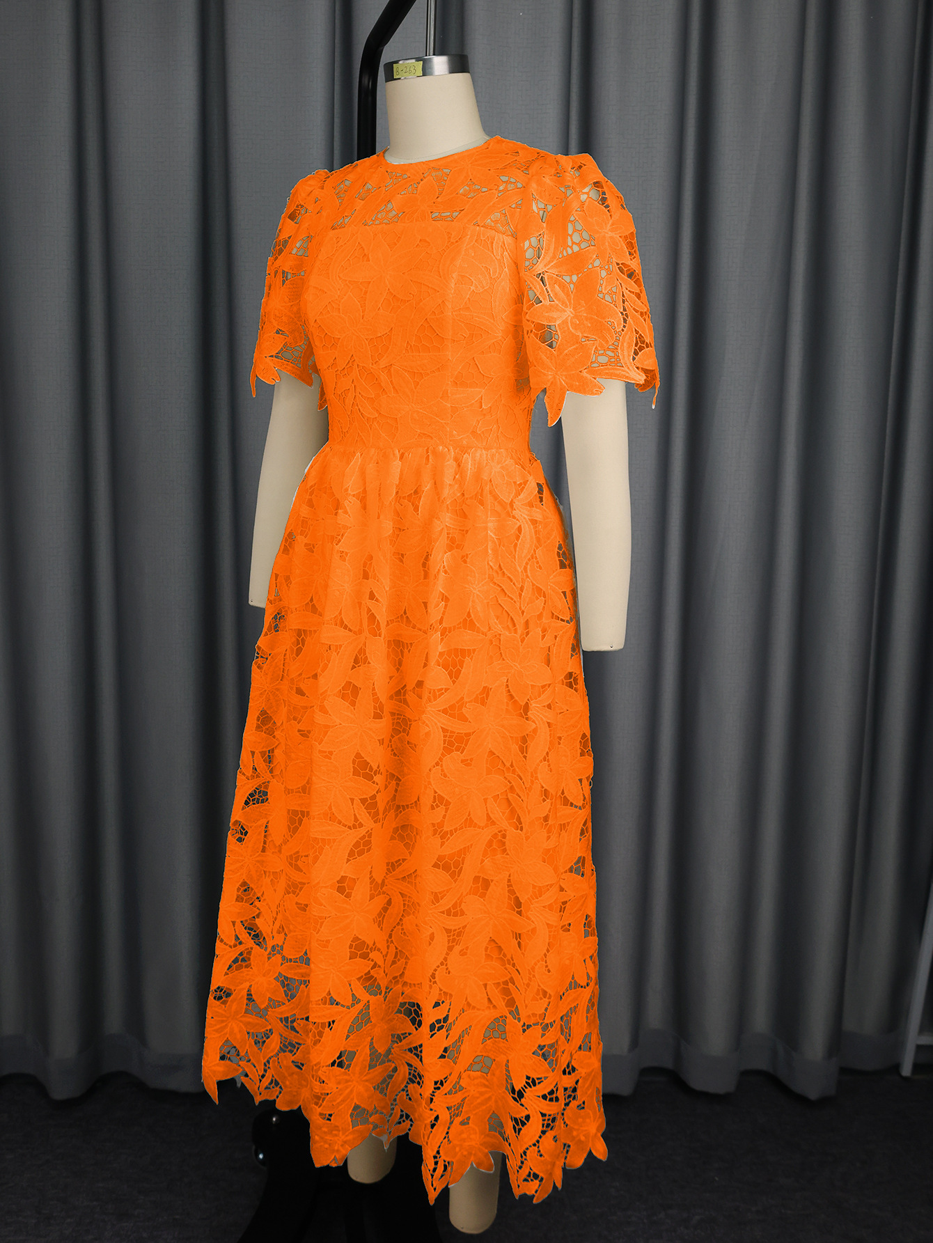 Women Round Neck Elegant Lace See-Through Formal Party Dress