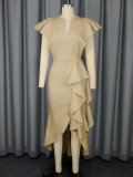 Plus-Size Women Ruffle Irregular Formal Party Dress