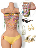 Women Vest Multi-Color Multi-Color Tassel Pendant Top with Body Chain and Chestnut Chain