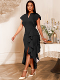 Plus-Size Women Ruffle Irregular Formal Party Dress