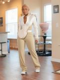 Women Gray and White Casual Patchwork Zipper Top and Pants Two-Piece Set
