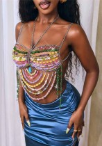 Women Vest Multi-Color Multi-Color Tassel Pendant Top with Body Chain and Chestnut Chain Women Vest Multi-Color Multi-Color Tassel Pendant Top with Body Chain and Chestnut Chain