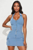 Women Halter Neck Denim Bodycon Dress