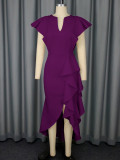 Plus-Size Women Ruffle Irregular Formal Party Dress