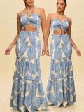 Women Printed Strapless Hollow Dress
