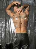 Men Diamond-Encrusted Fishnet Sparkling Rhinestone Mesh Top