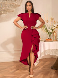 Plus-Size Women Ruffle Irregular Formal Party Dress