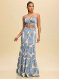 Women Printed Strapless Hollow Dress